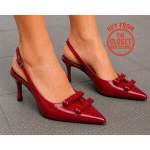 Zara Red Bow Slingback Heels Pointed Toe NWT
